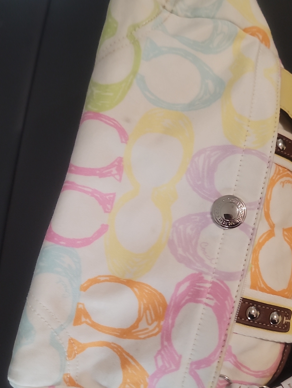 Hampton Vintage Coach Pastel Multicolor Print Tote Bag with Yellow Handles - Picture 6 of 6